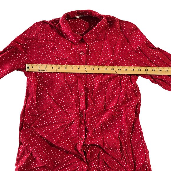 Uniqlo Dress Womens Sz XS Red and White Dots Midi Long Sleeve Button Front Shirt - Picture 4 of 9